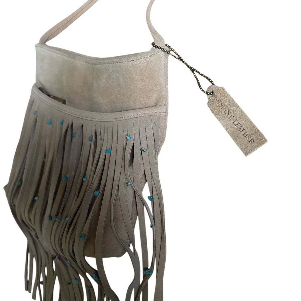 Paradox Suede Fringe Purse with Turquoise Beads